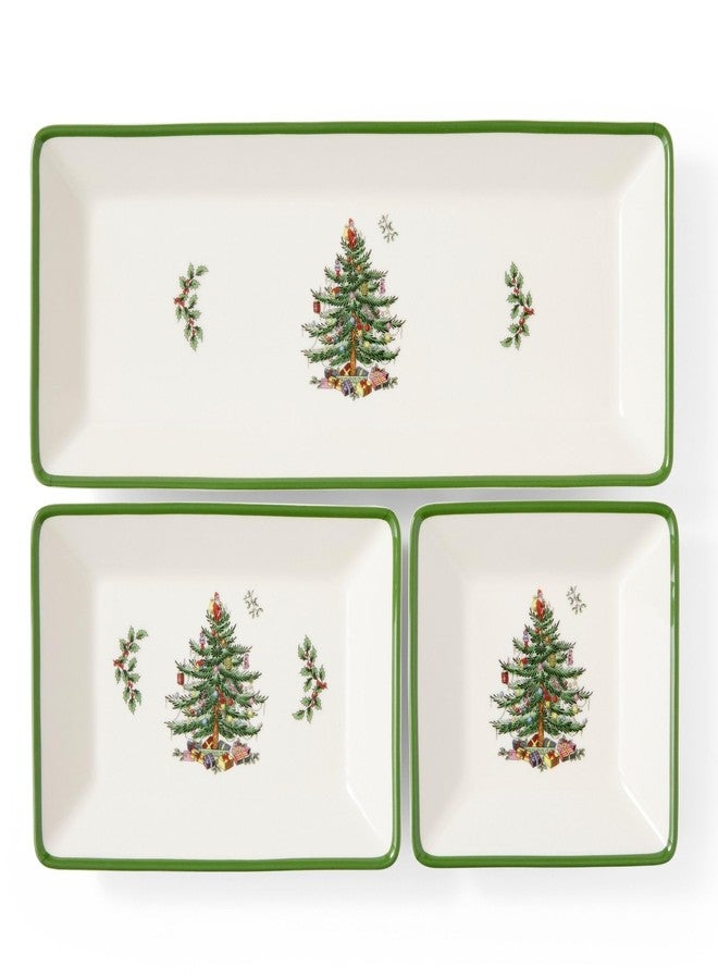 Spode Christmas Tree 3-Piece Dessert Trays, Serveware - Holiday Dinnerware & Decorative Tray, Holiday Winter Serving for All Parties & Occasions - for Snacks, Appetizers, Cookies - Image 1