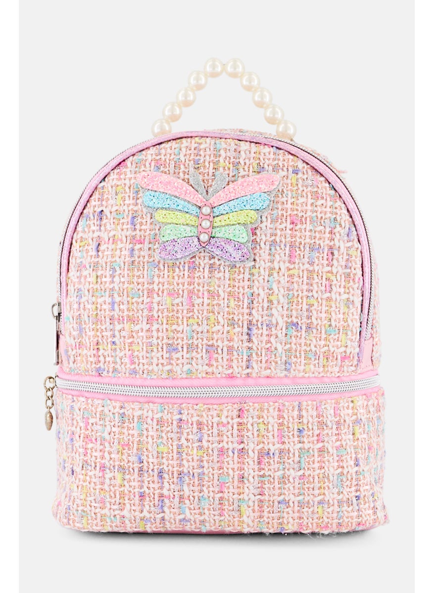 OMG Accessories Kids Girl Butterfly Tweed Mini Back Pack 19 H x 19 L x 11 W cm, Pink  - Image 1