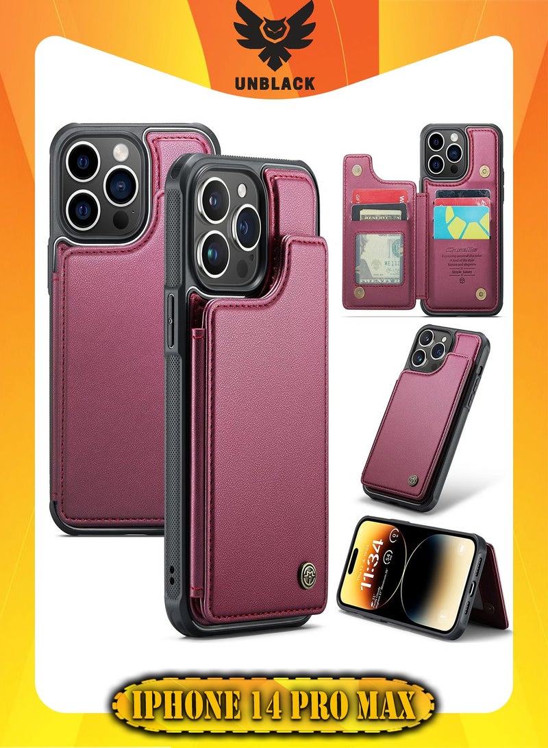 CaseMe Wallet Case for Apple iPhone 14 Pro Max, Premium Handmade Durable PU Leather Slim Shockproof Case with [Double Magnetic Clasp] [Card Holder] [Kickstand] [RFID Blocking] (Red)  - Image 1