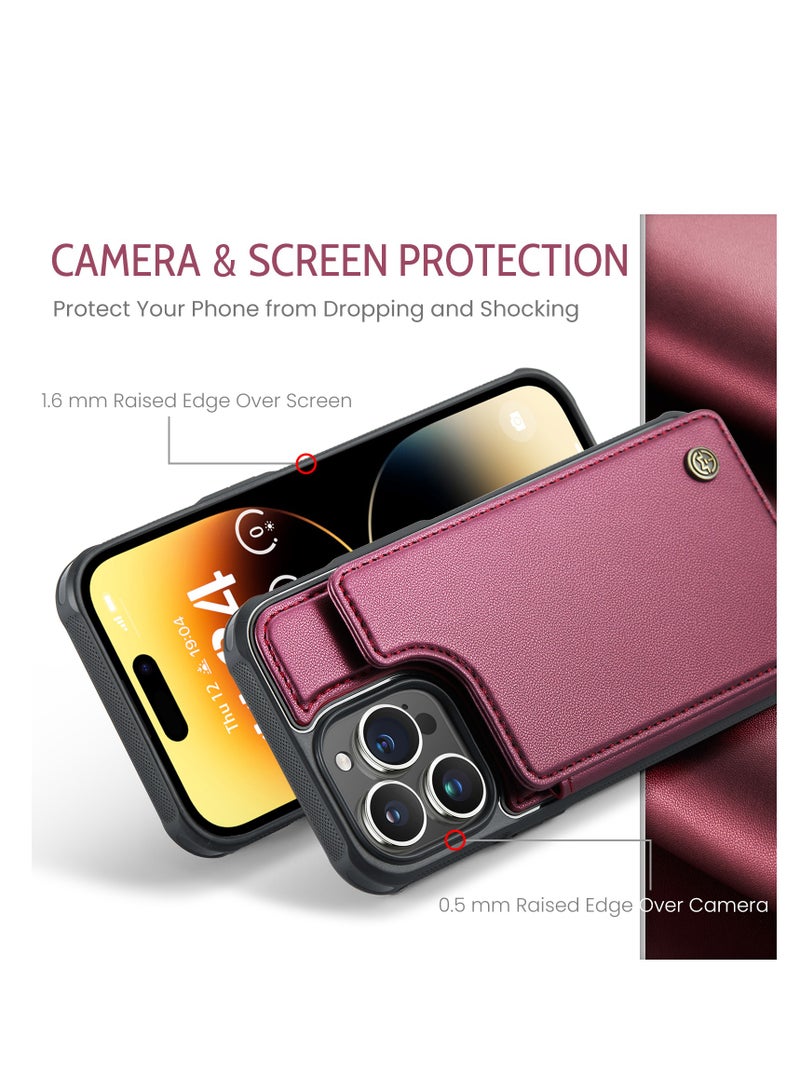 CaseMe Wallet Case for Apple iPhone 14 Pro Max, Premium Handmade Durable PU Leather Slim Shockproof Case with [Double Magnetic Clasp] [Card Holder] [Kickstand] [RFID Blocking] (Red)  - Image 5