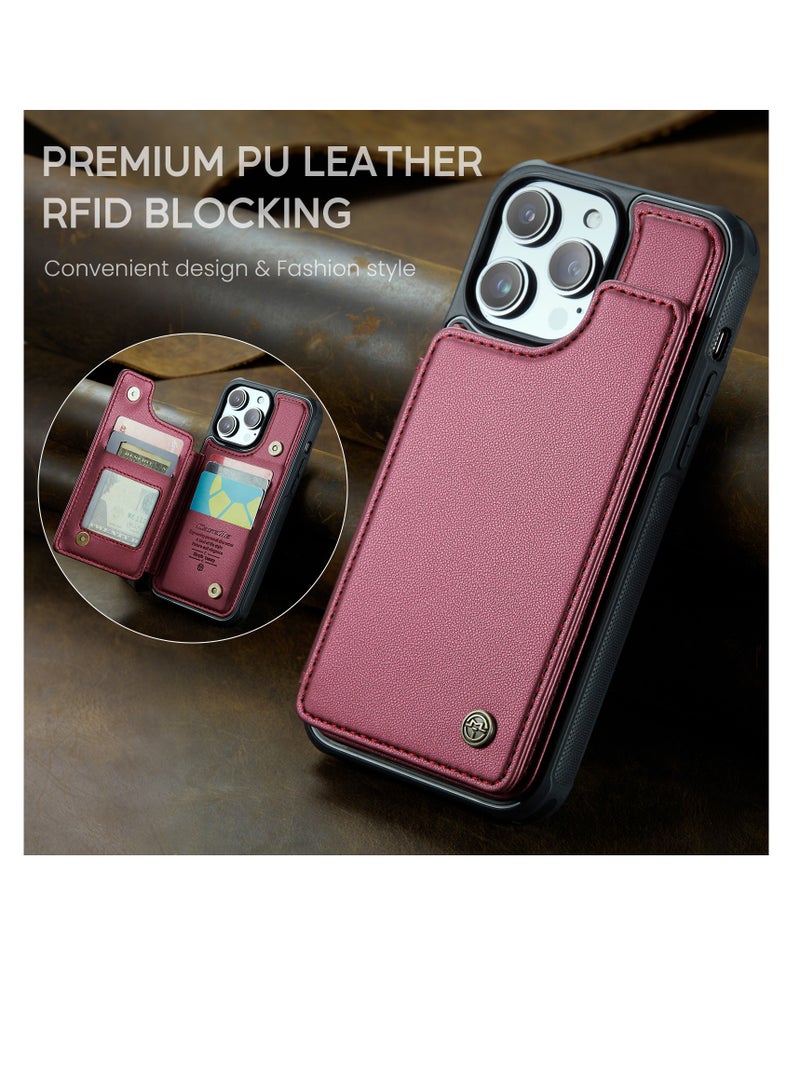 CaseMe Wallet Case for Apple iPhone 14 Pro Max, Premium Handmade Durable PU Leather Slim Shockproof Case with [Double Magnetic Clasp] [Card Holder] [Kickstand] [RFID Blocking] (Red)  - Image 4