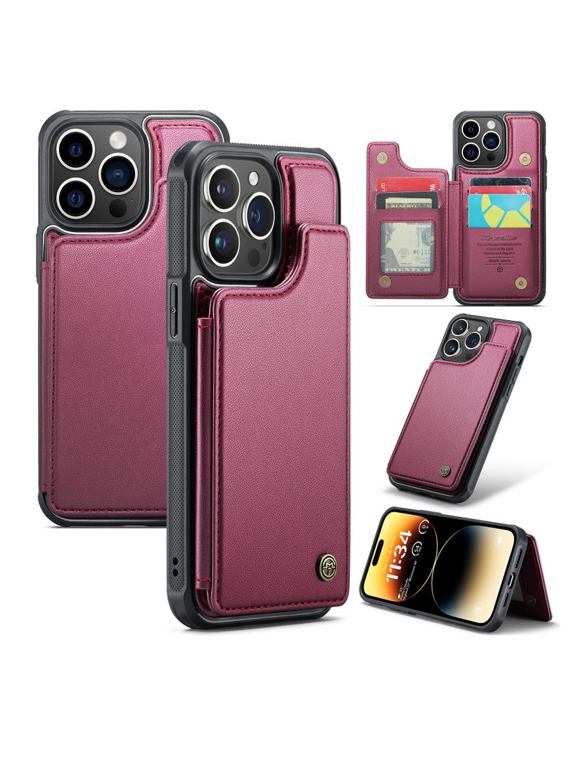 CaseMe Wallet Case for Apple iPhone 14 Pro Max, Premium Handmade Durable PU Leather Slim Shockproof Case with [Double Magnetic Clasp] [Card Holder] [Kickstand] [RFID Blocking] (Red)  - Image 2