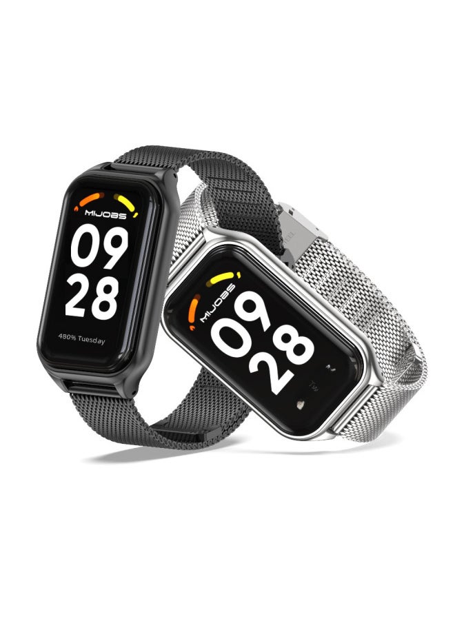 Generic - Redmi Band 2 Milanese Metal Three-bead Stainless Steel Wristband Suitable For XiaomiBand 8 Active-Color:Three Beads-Silver-Specifications:for Redmi Band2/Mi Band 8 Active - Image 1