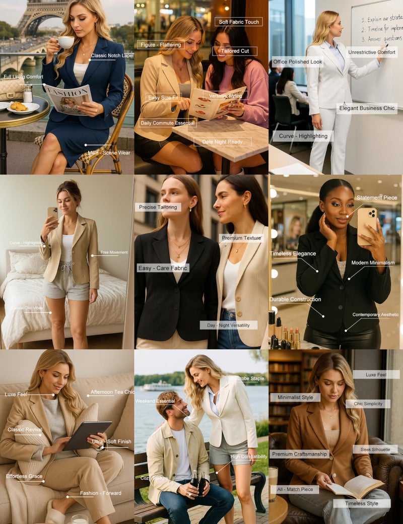 FOLUNSI Women's Business Casual Cropped Blazer Lapel Collar Long Sleeve Work Office Suit Jacket with Fully Lined White, Large - Image 5