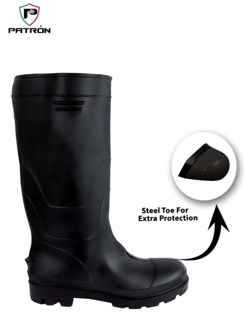 Patron Black Gum Boot With Safety (Steel Toe) Liquid-Resistant | W3073  - Image 3
