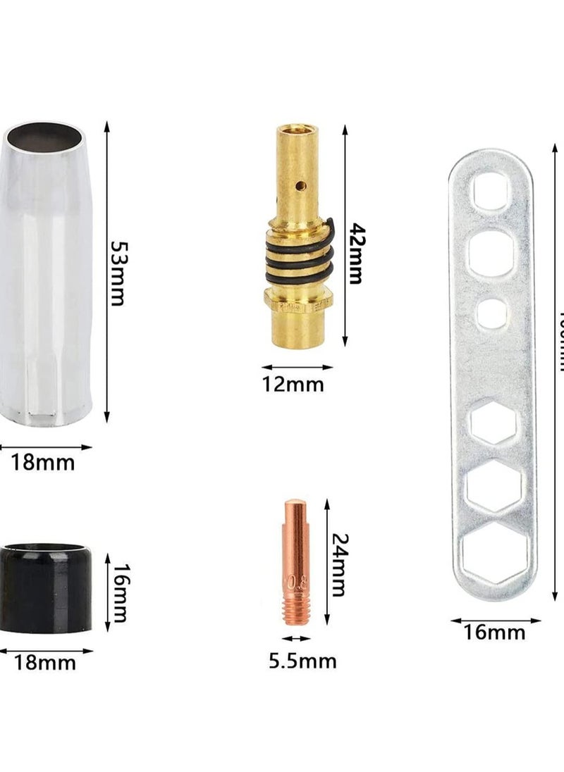 Excefore - Welding Contact Tips Kit for MB15 Welding Torch, Includes 0.8mm M6 Tips, Holder, Diffuser, Shield Cup, and Nozzle Kit, Complete Accessories Set for 15AK MIG Welding Torch - Image 1