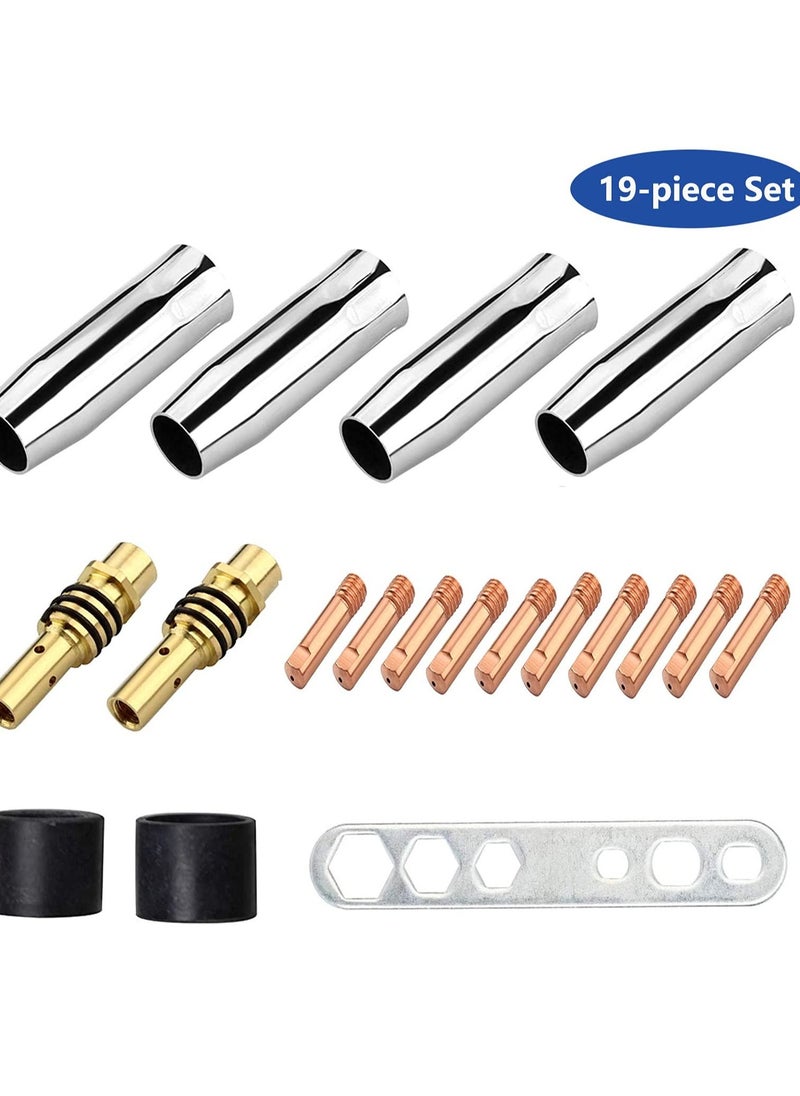 Excefore - Welding Contact Tips Kit for MB15 Welding Torch, Includes 0.8mm M6 Tips, Holder, Diffuser, Shield Cup, and Nozzle Kit, Complete Accessories Set for 15AK MIG Welding Torch - Image 1
