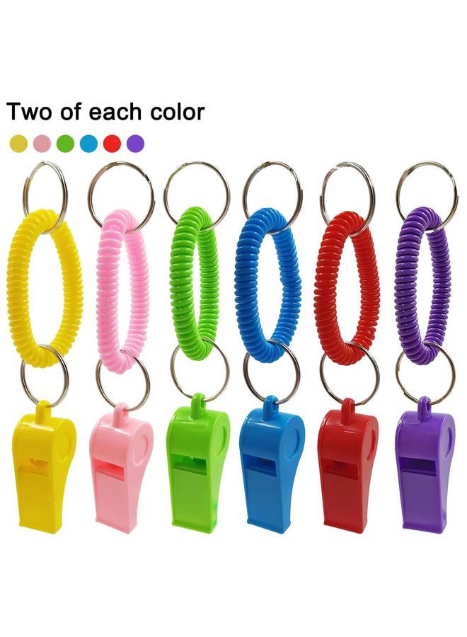AFUNTA 12 Pack Whistle With Bracelet, 6 Colors Loud Plastic Whistle Sport Whistle Stretchable Wrist Keychain for Refereeing, Footballing, Survival Emergency Training - Image 2