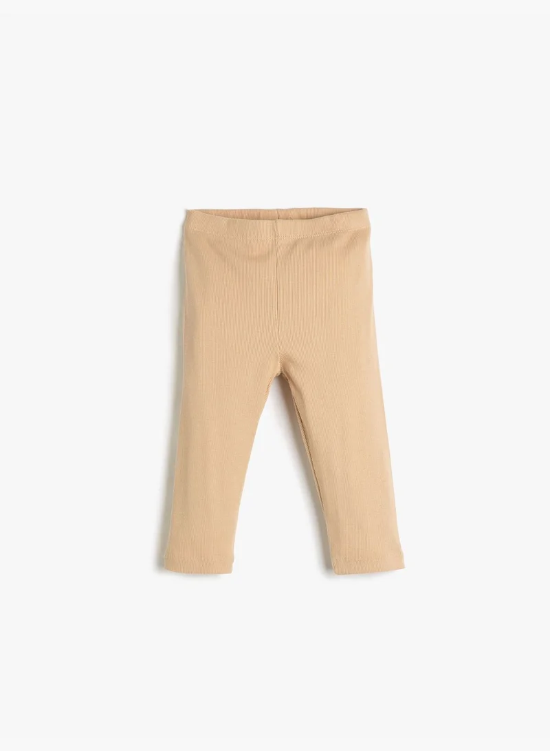 KOTON Cotton Leggings Basic Bermuda Ribbed Cotton