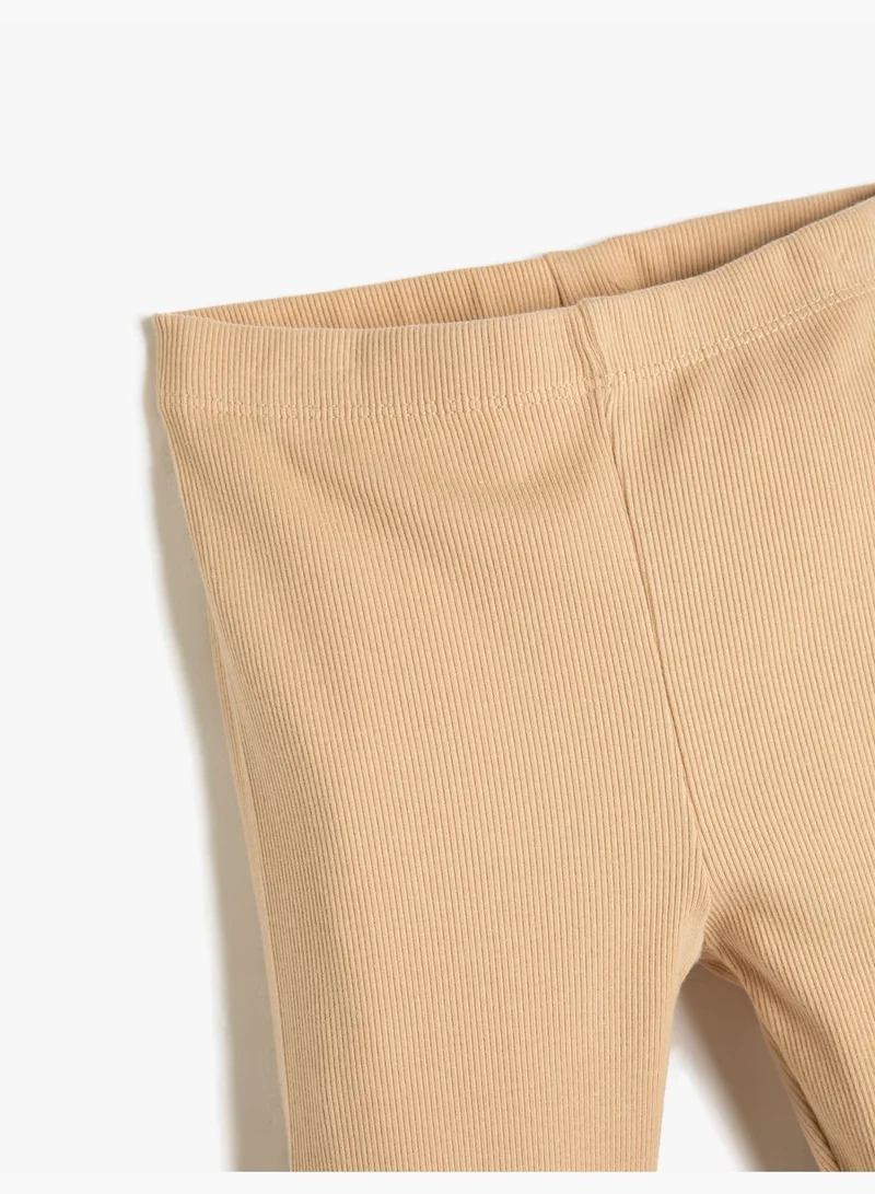 KOTON Cotton Leggings Basic Bermuda Ribbed Cotton