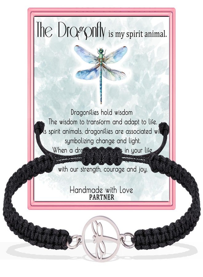 بارتنر سوار اليعسوب للنساء من بارتنر، سوار مضفر على شكل يعسوب للنساء، مجوهرات اليعسوب، هدايا للأصدقاء، أساور مزينة بتعليقات اليعسوب لمحبي الحيوانات (يعسوب - أسود) - Image 1