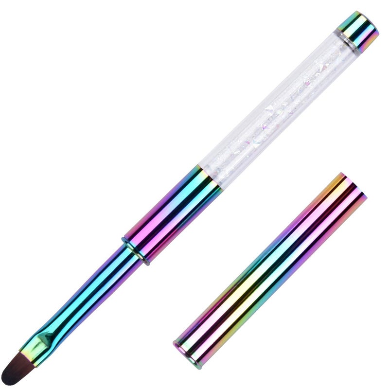 فرشاة أظافر UV جل بيضاوية Ycyan 1 قطعة بمقبض مرصع بالأحجار الكريمة أدوات فن الأظافر الاحترافية حجم 8 متعددة الألوان