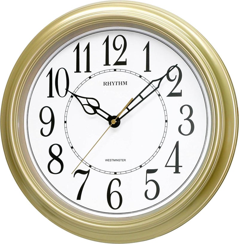 RHYTHM (Japan Classic Round Plastic Case Golden Color Arabic Numerals Analog Home/Office Décor Wall Clock (Size: 36 x 5.6 x 36 CM | Weight: 900 grm) - Image 1
