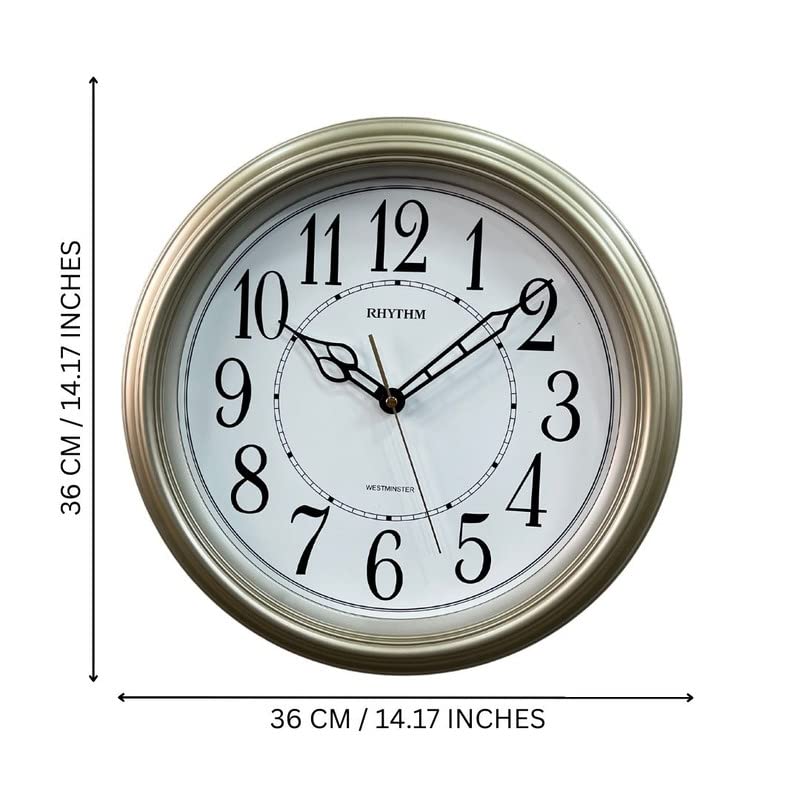RHYTHM (Japan Classic Round Plastic Case Golden Color Arabic Numerals Analog Home/Office Décor Wall Clock (Size: 36 x 5.6 x 36 CM | Weight: 900 grm) - Image 4