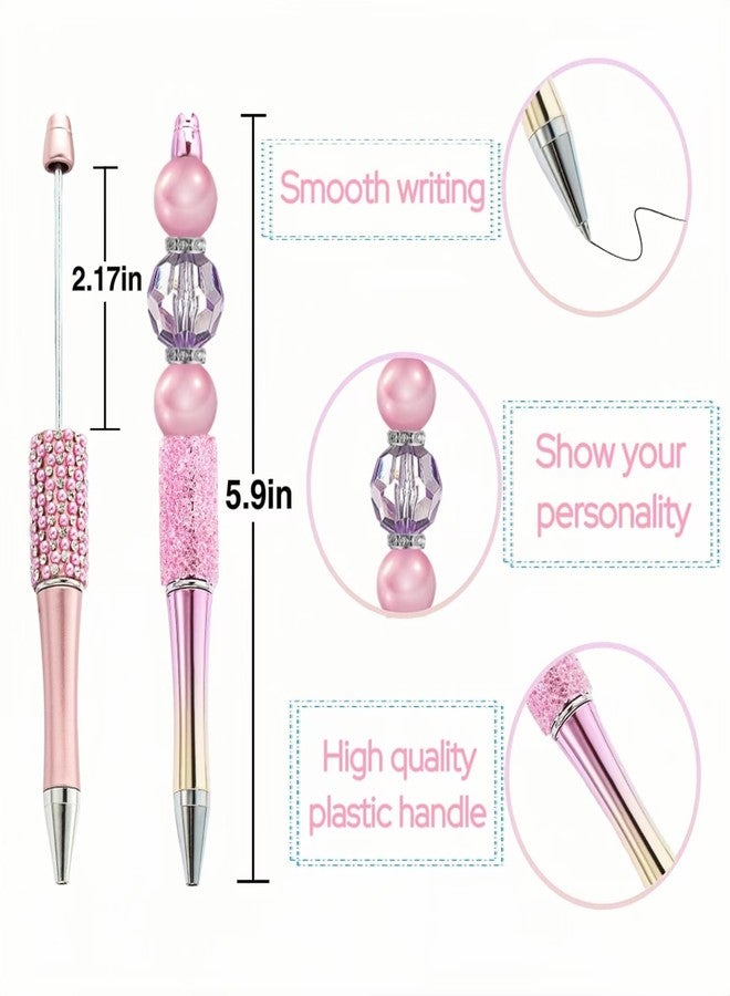 KUNHEHO 12pcs Pink Pens for Beads Set Beadable Pens Fancy Glitter Ballpoint Cute Pens Retrtacable Black Ink Jounalling Pens For Tween Girls Women DIY Gifts Trendy Stuff - Image 3