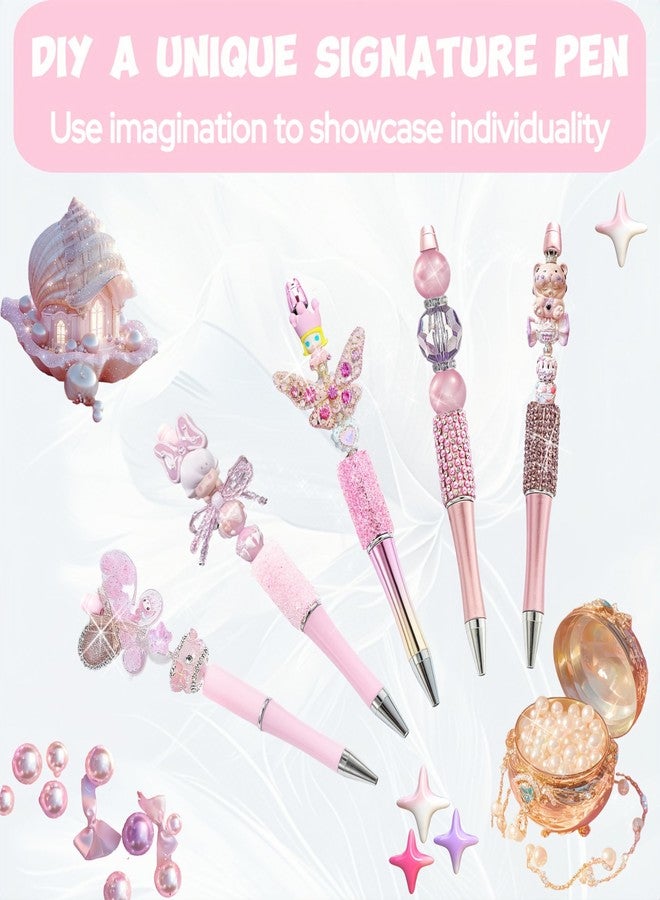 KUNHEHO 12pcs Pink Pens for Beads Set Beadable Pens Fancy Glitter Ballpoint Cute Pens Retrtacable Black Ink Jounalling Pens For Tween Girls Women DIY Gifts Trendy Stuff - Image 2