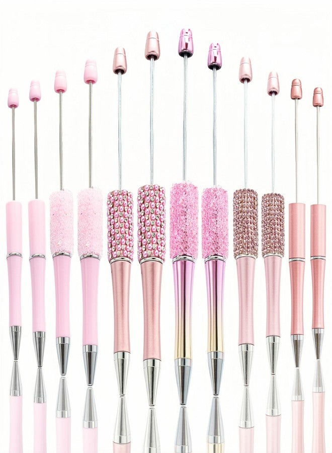 KUNHEHO 12pcs Pink Pens for Beads Set Beadable Pens Fancy Glitter Ballpoint Cute Pens Retrtacable Black Ink Jounalling Pens For Tween Girls Women DIY Gifts Trendy Stuff - Image 1