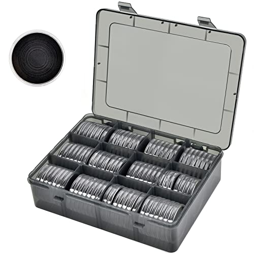 84 Pieces 46 mm Coin Capsules with Foam Gasket and Plastic Storage Organizer Box Coins Holder Collector Case for Coin Collection Supplies 7 Sizes 16202527303846mmGray CaseBlack Gasket