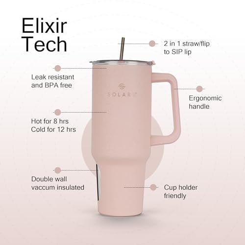 SOLARA Elixir 1200ml Insulated Tumbler with Straw and Lid, Sipper Water Bottle for Adults, Tumbler Bottle, 40oz Stainless Steel Tumblers for Hot and Cold, Coffee Travel Mug, Office, Dusky Pink - Image 3
