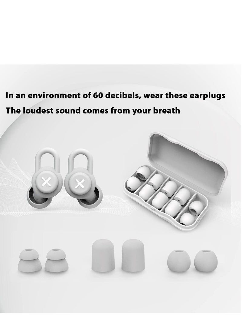 Sleep Noise-Cancelling Earplug Set, Reusable Anti-noise Sleep Silicone Earplugs to Learn Quiet and Noise-proof Hearing Protection for Concerts, Motorcycles, Work, and Noise Sensitivity (Gray)