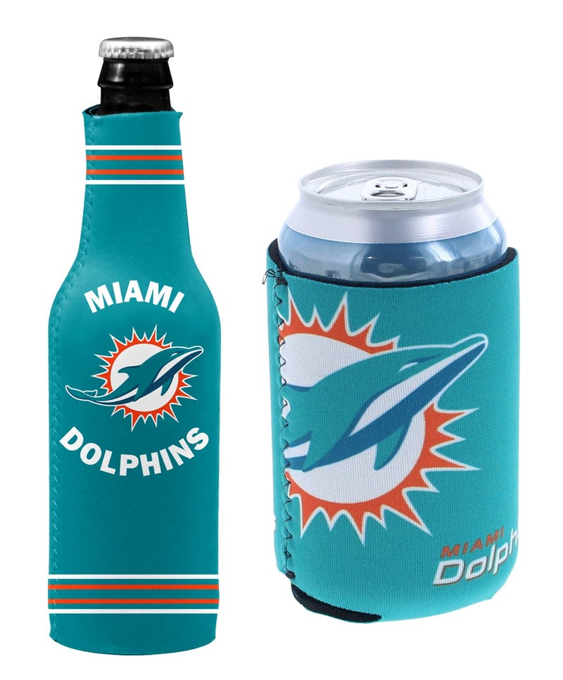 Football Can Bottle Holder Insulator Beverage Huggie Cooler Miami Aqua CrestLogo Dolphins