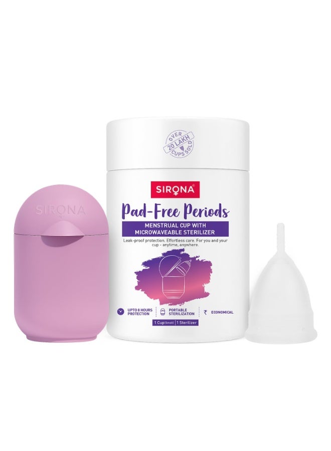 Sirona Reusable Menstrual Cup for Women (Small) with Microwaveable Sterilizer (1 Cup + 1 Sterilizer) | FDA Approved | 100% Medical Grade Silicone | Rash Free & Leak-Proof Protection for 8-10 Hours - Image 1