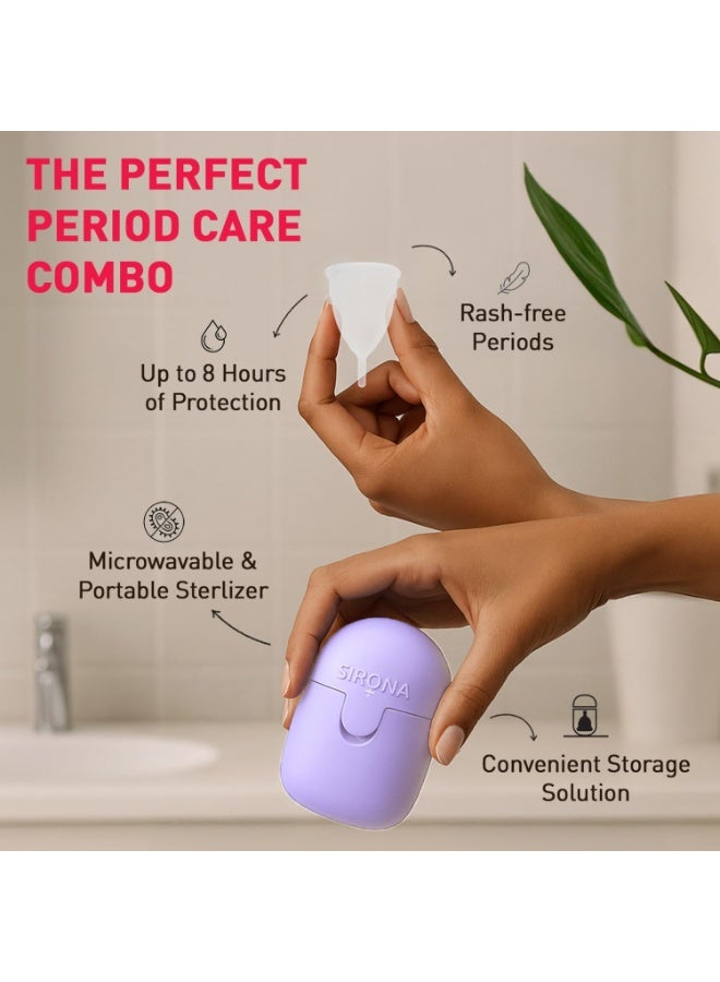 Sirona Reusable Menstrual Cup for Women (Small) with Microwaveable Sterilizer (1 Cup + 1 Sterilizer) | FDA Approved | 100% Medical Grade Silicone | Rash Free & Leak-Proof Protection for 8-10 Hours - Image 4