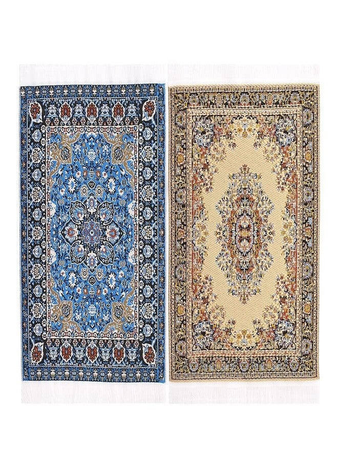 iLAND Miniature Dollhouse Accessories Vintage of Carpet for Dollhouse Furniture on 1/12 Scale and 3” - 12” Dolls, Woven Dollhouse Rugs 6” x 3.8”(2pcs Brilliance) - Image 1