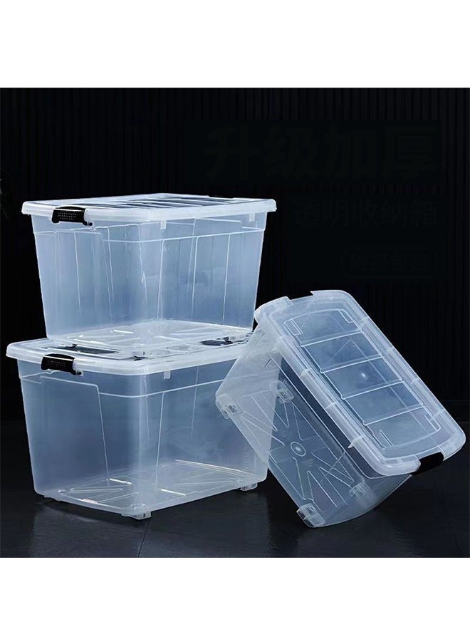 CityRiya-Long - Clear Storage Box Plastic Storage Bin with Wheels 61x42.5x35cm Latch Box/Bins Stackable Latching Box Large Tote Storage Container with Lid for Work, Home Closet Organization, Tubs Boxes Organizing - Image 1