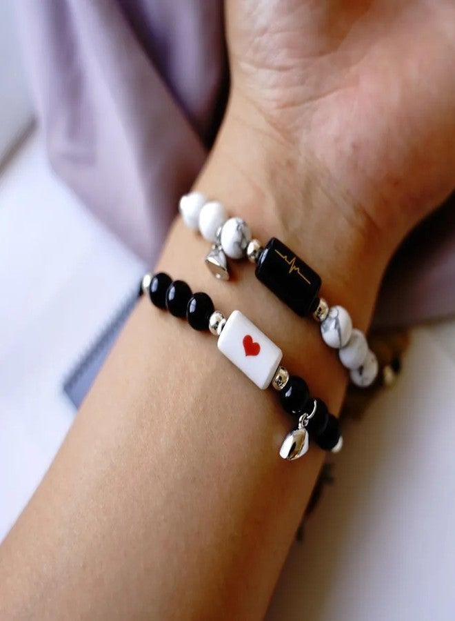 Thrillz Valentine Gift For Girlfriend Couple Bracelet For Men Women Heart Magnetic Promise Bracelets With Golden Flower Love Gifts - Image 5