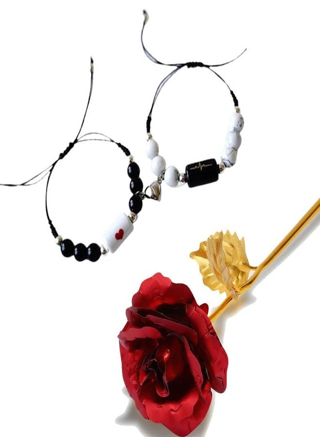 Thrillz Valentine Gift For Girlfriend Couple Bracelet For Men Women Heart Magnetic Promise Bracelets With Golden Flower Love Gifts - Image 1