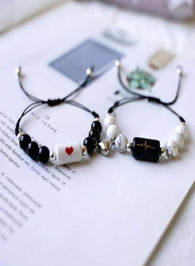 Thrillz Valentine Gift For Girlfriend Couple Bracelet For Men Women Heart Magnetic Promise Bracelets With Golden Flower Love Gifts - Image 2
