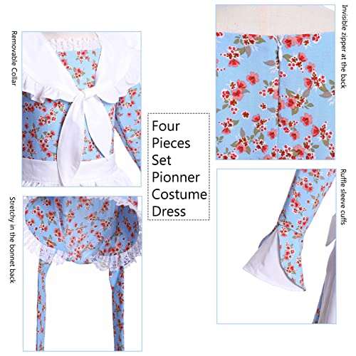 Vibsion Girls Prairie Pioneer Costume Pilgrim Dress Kids Floral Colonial Village Girl Costume Bonnet Apron Set Halloween - Image 4