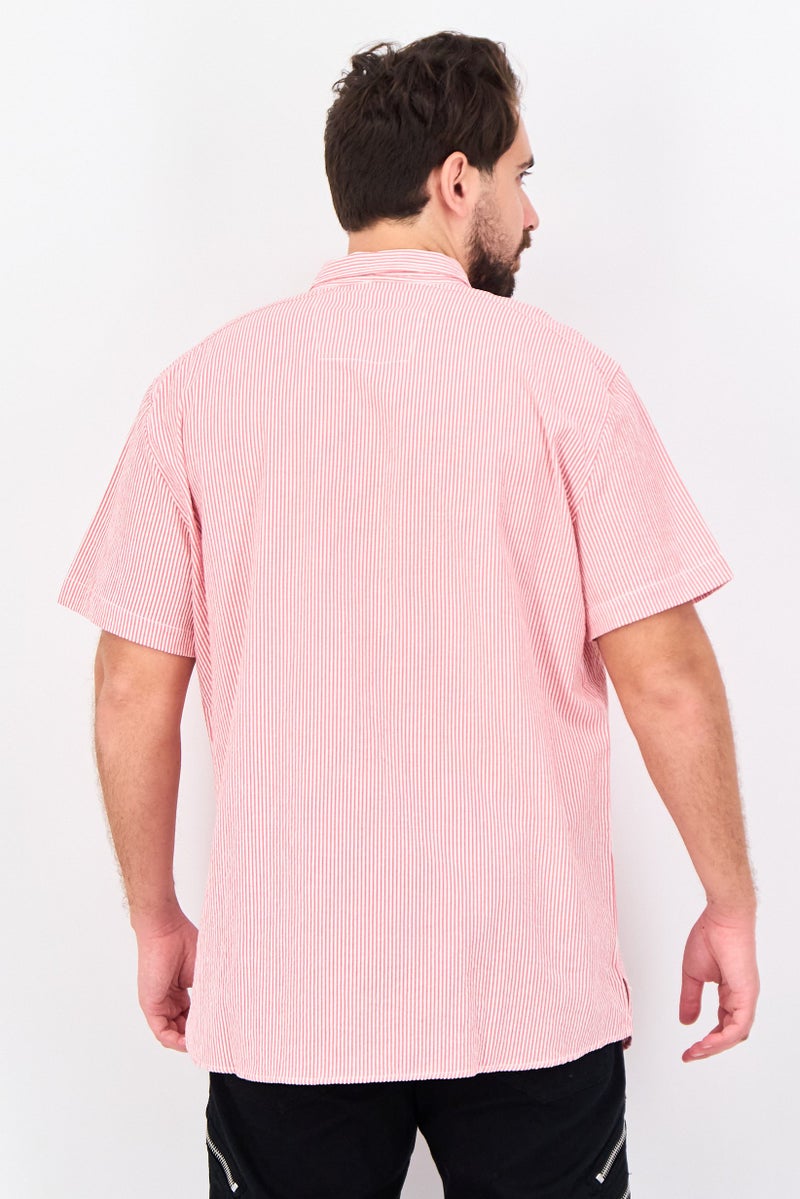 NAUTICA Men Classisc Fit Stripe Short Sleeve Casual Shirt, Red - Image 3