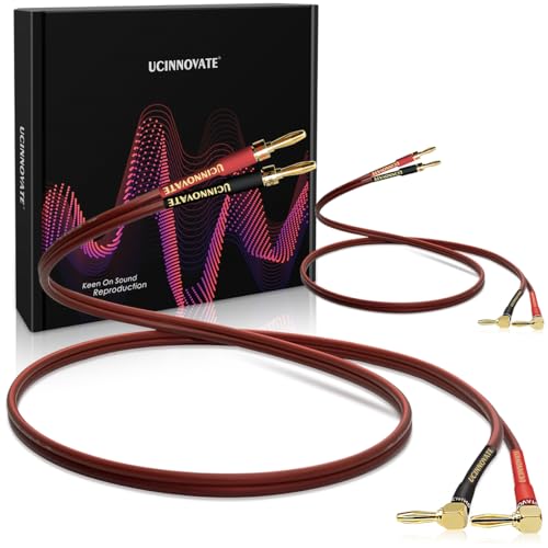 UCINNOVATE 2 Pack 14 AWG Copper Speaker Wire with Banana Plugs, 2X 2m HiFi OFC Speaker Cable with Gold-Plated Right Angle Banana Plugs, Audio Cable Speaker Cord for Audiophile Sound Amp (2m / 6.5FT) - Image 1