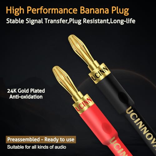 UCINNOVATE 2 Pack 14 AWG Copper Speaker Wire with Banana Plugs, 2X 2m HiFi OFC Speaker Cable with Gold-Plated Right Angle Banana Plugs, Audio Cable Speaker Cord for Audiophile Sound Amp (2m / 6.5FT) - Image 2