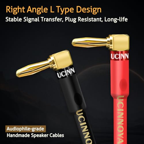 UCINNOVATE 2 Pack 14 AWG Copper Speaker Wire with Banana Plugs, 2X 2m HiFi OFC Speaker Cable with Gold-Plated Right Angle Banana Plugs, Audio Cable Speaker Cord for Audiophile Sound Amp (2m / 6.5FT) - Image 3