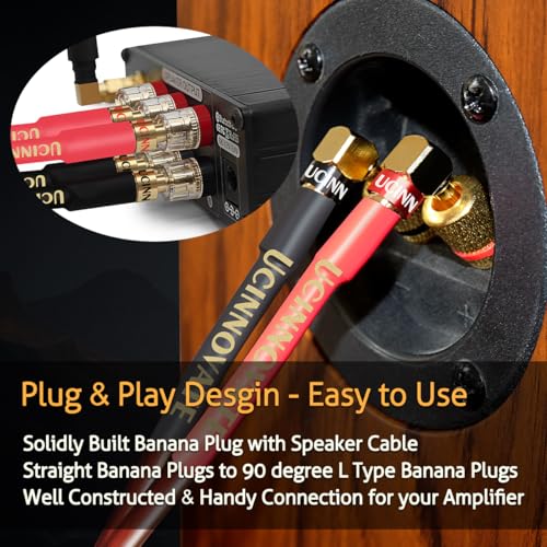 UCINNOVATE 2 Pack 14 AWG Copper Speaker Wire with Banana Plugs, 2X 2m HiFi OFC Speaker Cable with Gold-Plated Right Angle Banana Plugs, Audio Cable Speaker Cord for Audiophile Sound Amp (2m / 6.5FT) - Image 5
