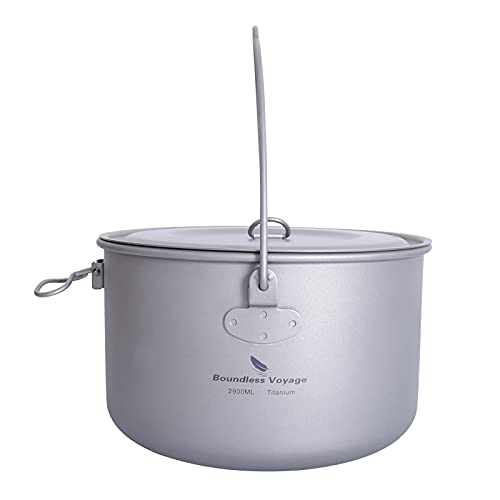 usharedo Titanium Camping Pot Outdoor Hanging Pot Portable Camping Picnic Water Cup Kettle 2900ml Only Ti15120A - Image 1