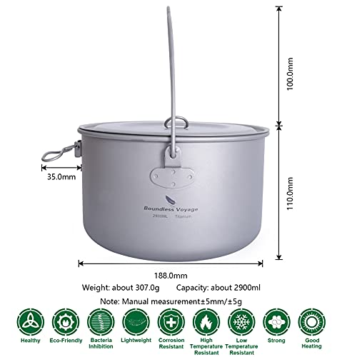 usharedo Titanium Camping Pot Outdoor Hanging Pot Portable Camping Picnic Water Cup Kettle 2900ml Only Ti15120A - Image 2