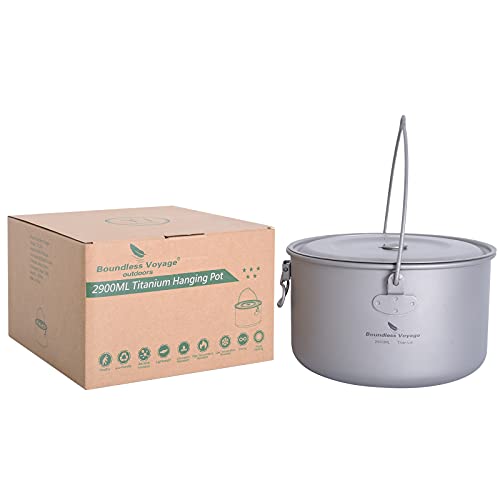 usharedo Titanium Camping Pot Outdoor Hanging Pot Portable Camping Picnic Water Cup Kettle 2900ml Only Ti15120A - Image 3