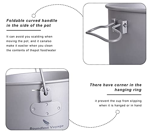 usharedo Titanium Camping Pot Outdoor Hanging Pot Portable Camping Picnic Water Cup Kettle 2900ml Only Ti15120A - Image 4