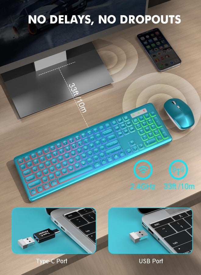 Trueque Wireless Keyboard and Mouse Combo - RGB Backlit, Rechargeable & Light Up Letters, Full-Size, Ergonomic Tilt Angle, Sleep Mode, 2.4GHz Quiet Keyboard Mouse for Mac, Windows, Laptop, PC - Image 4