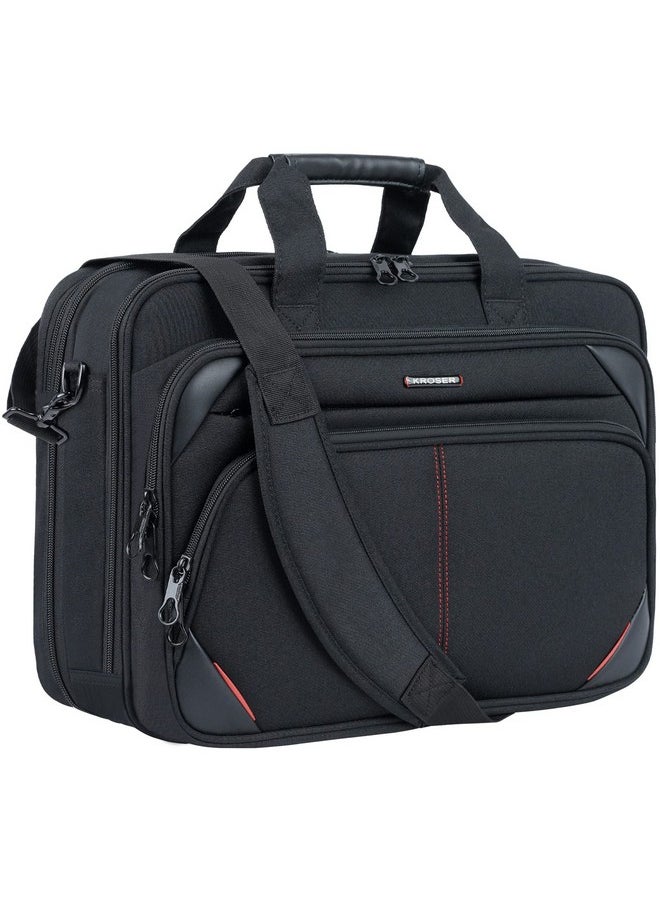 KROSER KROSER Laptop Bag 17.3 Inch Premium Laptop Briefcase, Expandable Water Repellent Laptop Shoulder Messenger Bag Durable Computer Case for Business/Travel/Men/Women (Black/Red)  - Image 1