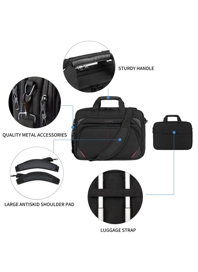 KROSER KROSER Laptop Bag 17.3 Inch Premium Laptop Briefcase, Expandable Water Repellent Laptop Shoulder Messenger Bag Durable Computer Case for Business/Travel/Men/Women (Black/Red)  - Image 5