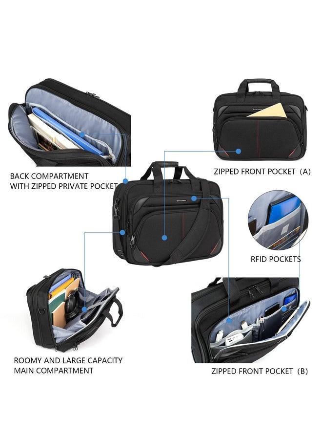 KROSER KROSER Laptop Bag 17.3 Inch Premium Laptop Briefcase, Expandable Water Repellent Laptop Shoulder Messenger Bag Durable Computer Case for Business/Travel/Men/Women (Black/Red)  - Image 4