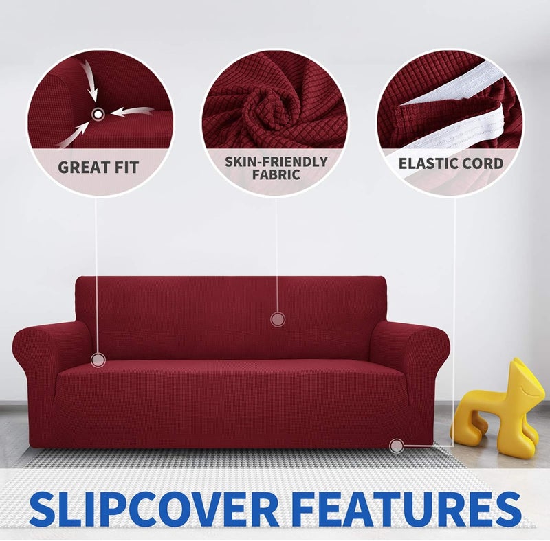 MAXIJIN Super Stretch Chair Covers for Living Room, 1 Piece Universal Chair Cover with Armrests, Jacquard Spandex Chair Protector Dogs Pet Friendly Sofa Couch Armchair Cover (1 Seater, Wine Red) - Image 3