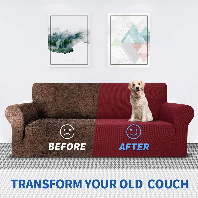 MAXIJIN Super Stretch Chair Covers for Living Room, 1 Piece Universal Chair Cover with Armrests, Jacquard Spandex Chair Protector Dogs Pet Friendly Sofa Couch Armchair Cover (1 Seater, Wine Red) - Image 4
