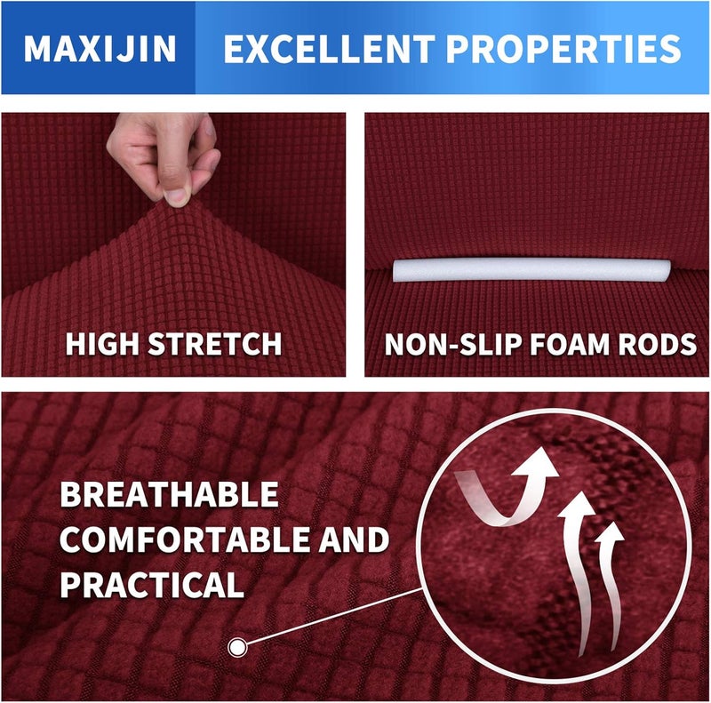 MAXIJIN Super Stretch Chair Covers for Living Room, 1 Piece Universal Chair Cover with Armrests, Jacquard Spandex Chair Protector Dogs Pet Friendly Sofa Couch Armchair Cover (1 Seater, Wine Red) - Image 5