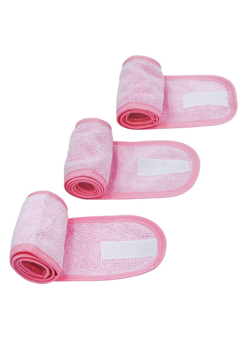Bleu Bath - (3 Pack Adjustable Facial Makeup Headband with Magic Tape Super Absorption Microfiber Terry Cloth Sweat-Absorbent Spa Headband Facial Washing Wrap Yoga Sports Hairband (Microfiber Pink) - Image 1